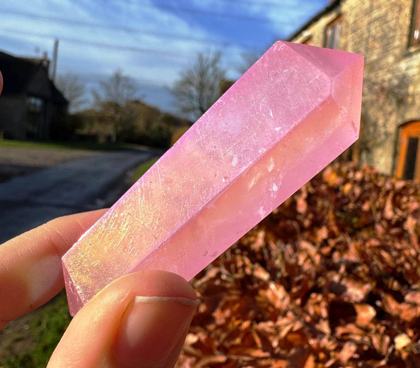 Rose aura double terminate point 3-7cm rose quartz DT wands