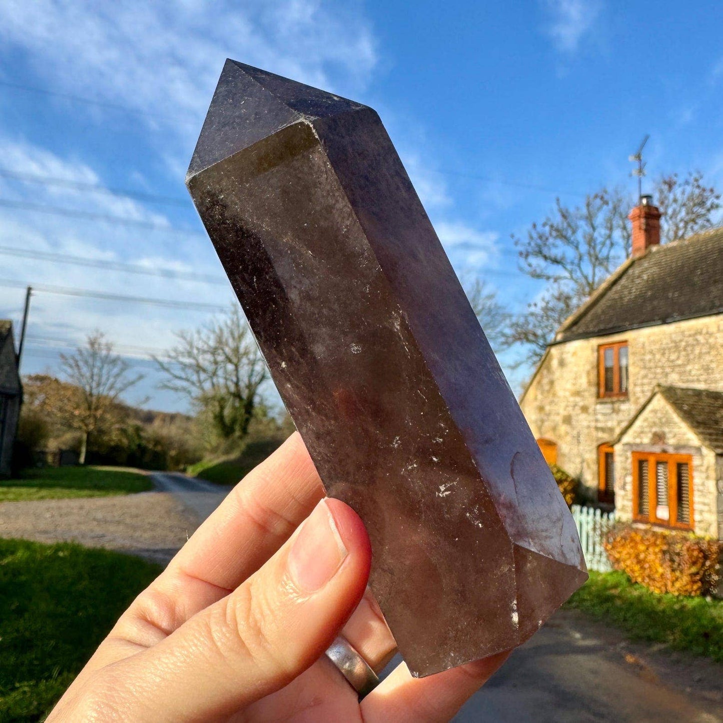 Large smokey tower 350g chunky crystal wand 12cm tall by Elf