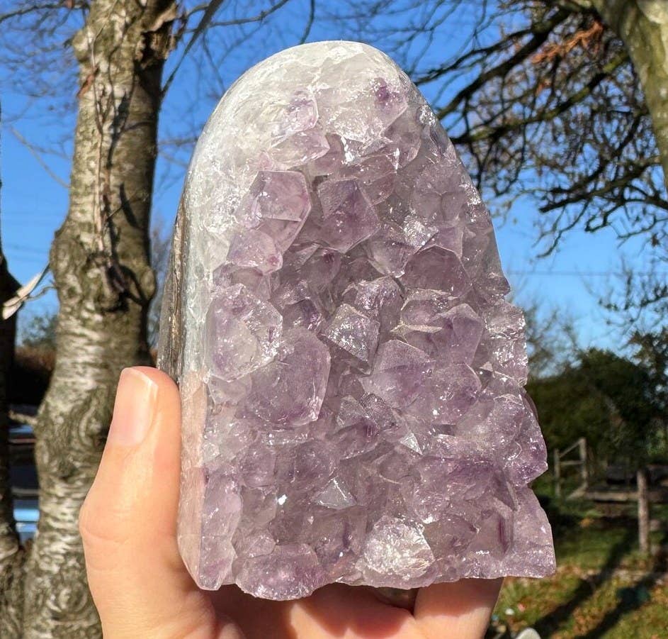 Amethyst cut base 762g called Zachary wobbly base geode