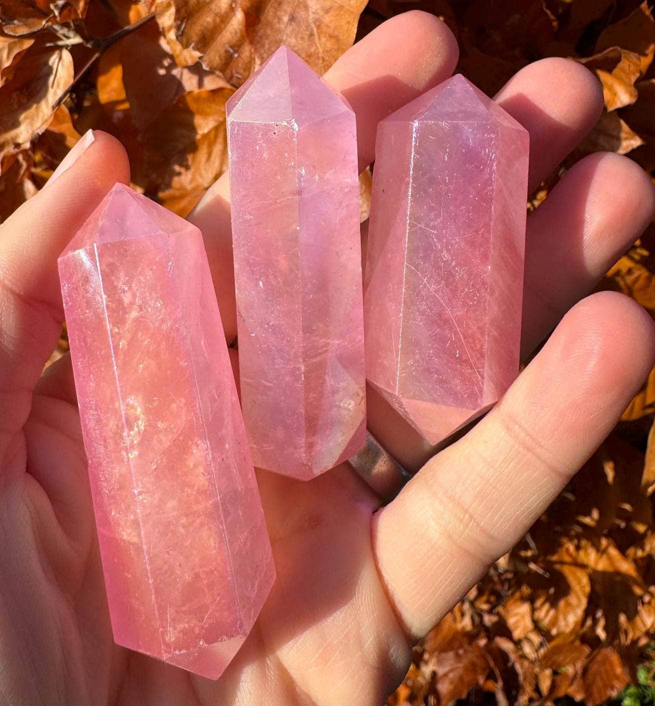 Rose aura double terminate point 3-7cm rose quartz DT wands