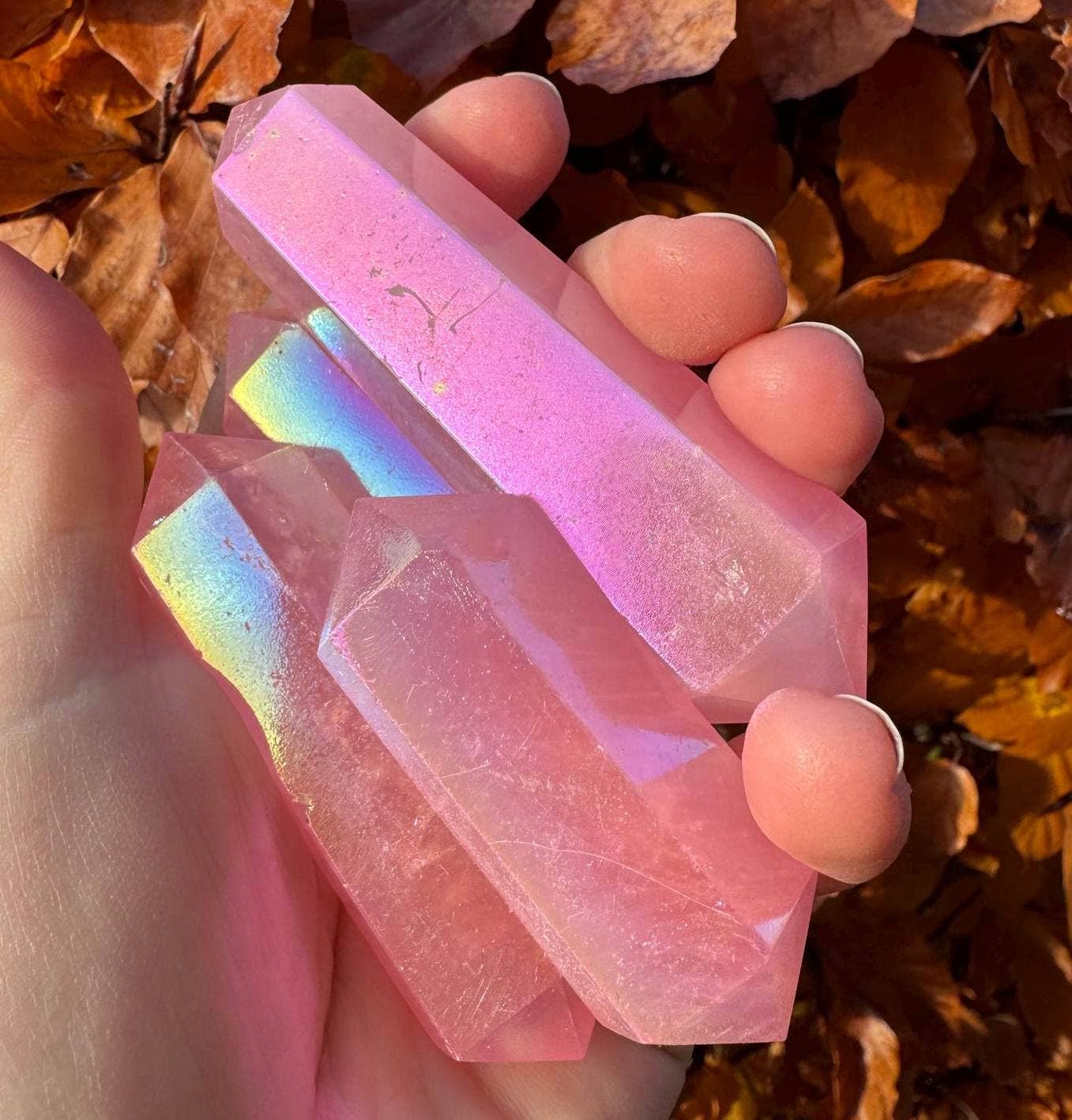 Rose aura double terminate point 3-7cm rose quartz DT wands