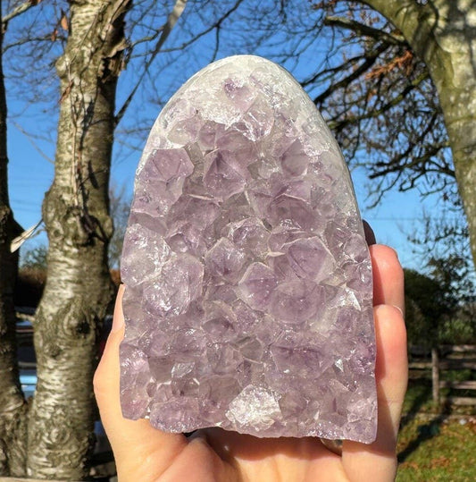 Amethyst cut base 762g called Zachary wobbly base geode