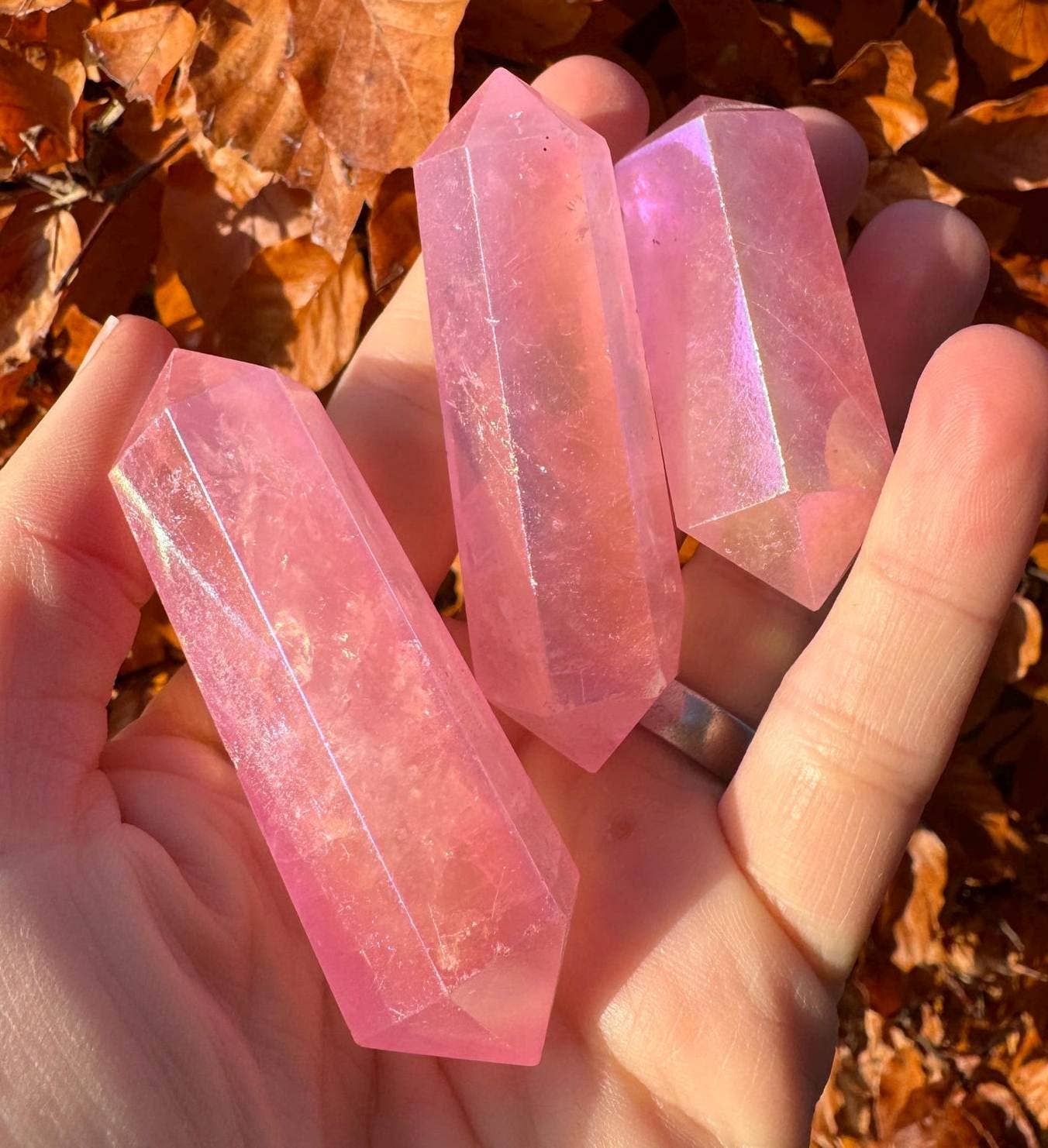 Rose aura double terminate point 3-7cm rose quartz DT wands