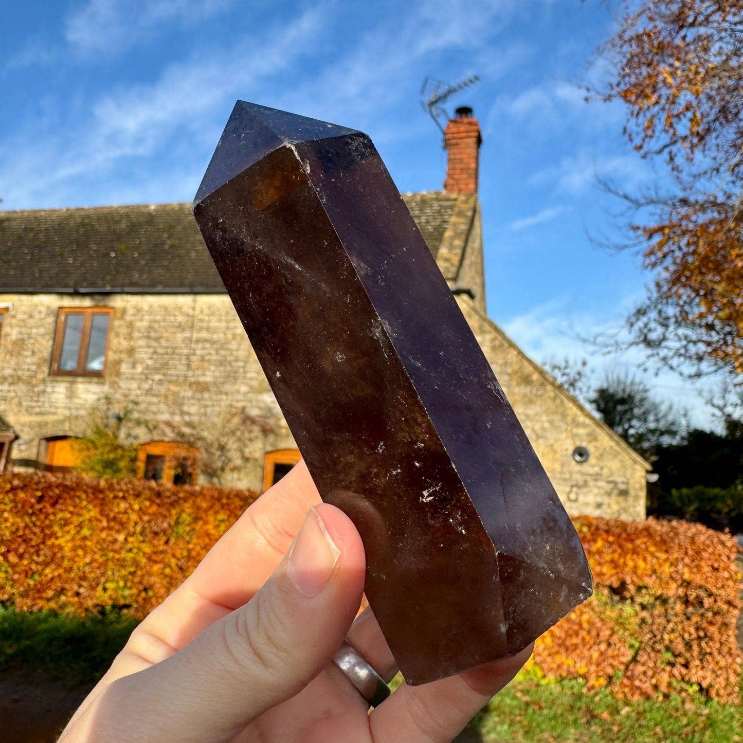 Large smokey tower 350g chunky crystal wand 12cm tall by Elf