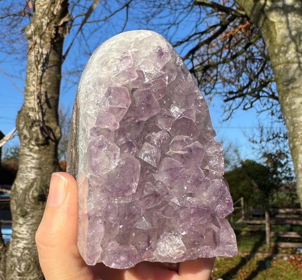 Amethyst cut base 762g called Zachary wobbly base geode