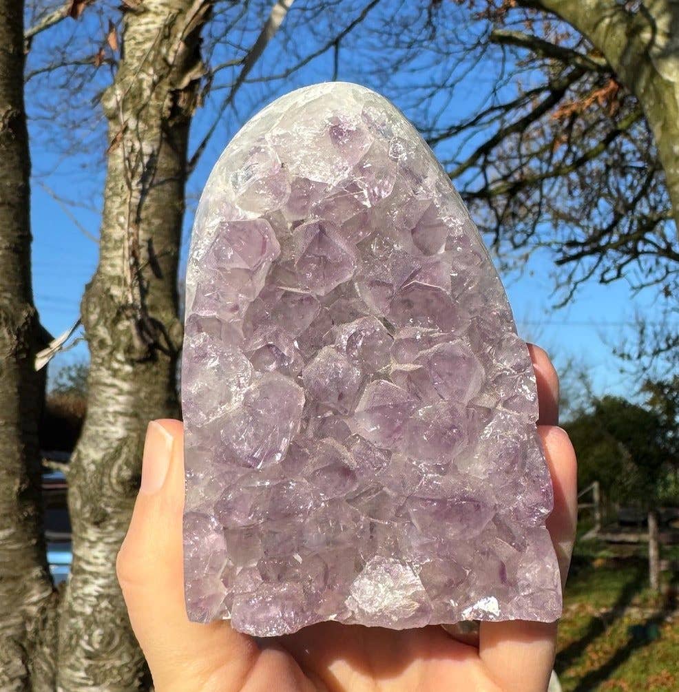 Amethyst cut base 762g called Zachary wobbly base geode