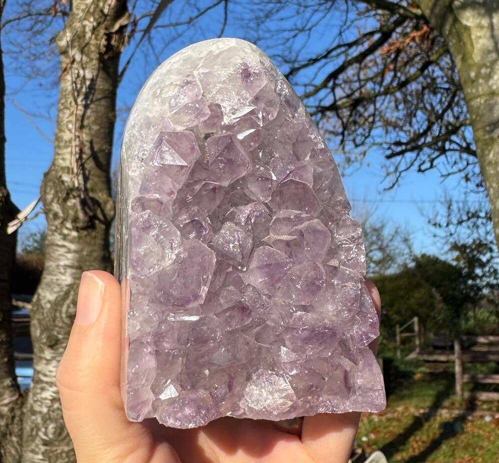 Amethyst cut base 762g called Zachary wobbly base geode