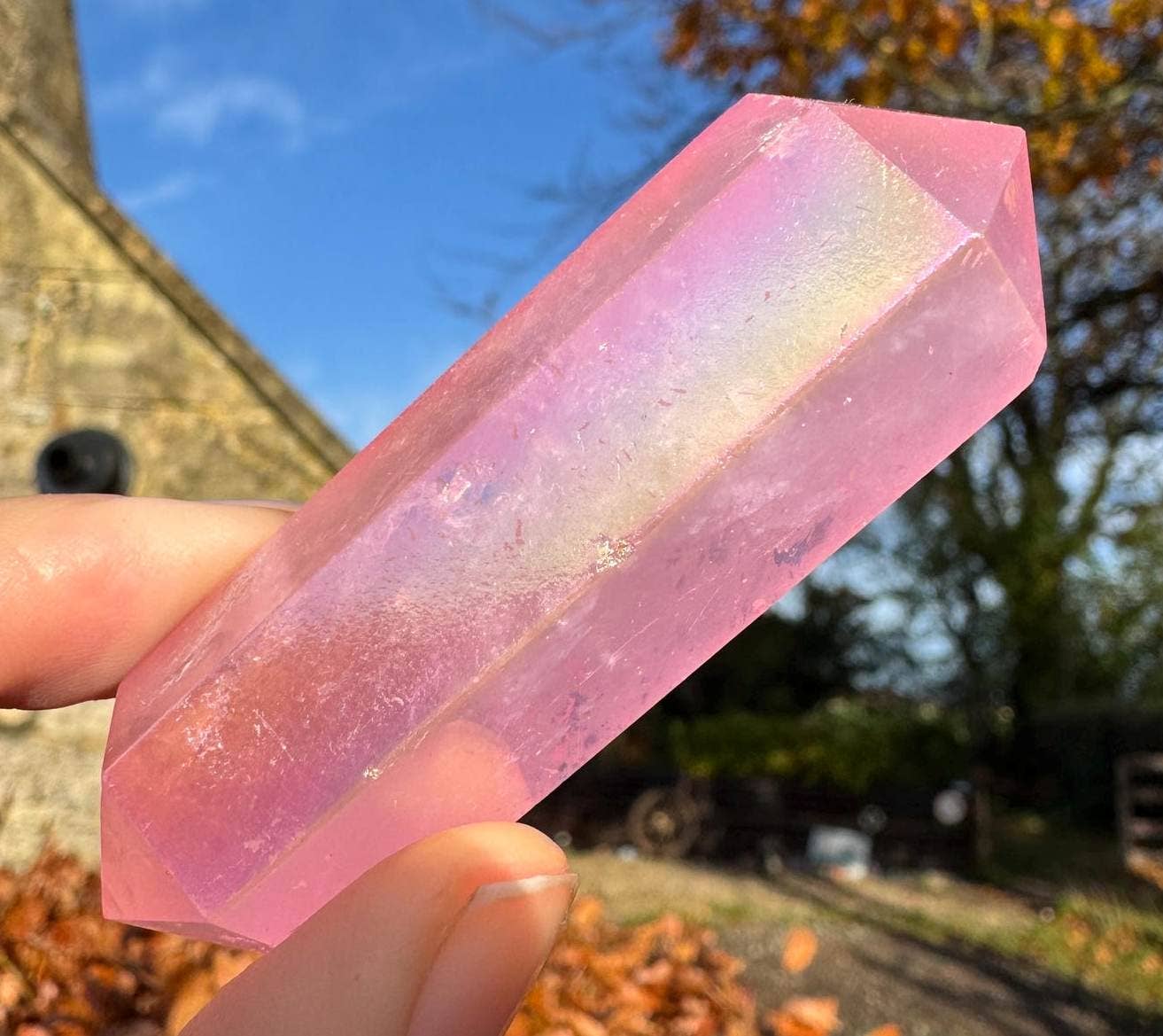 Rose aura double terminate point 3-7cm rose quartz DT wands