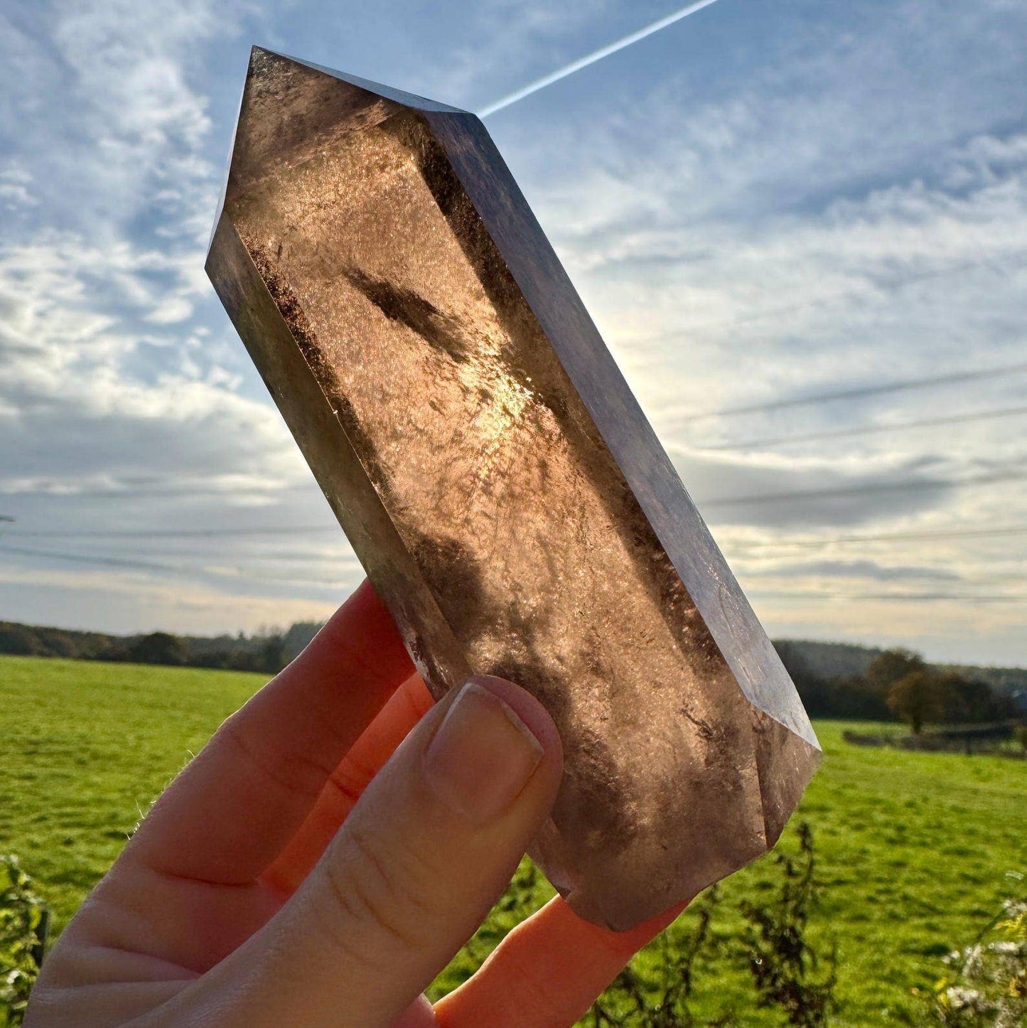 Large smokey tower 350g chunky crystal wand 12cm tall by Elf