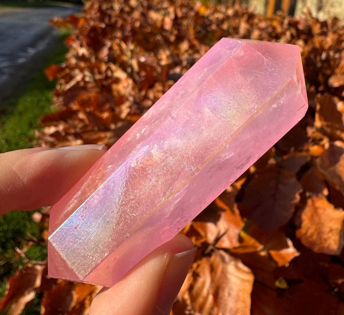 Rose aura double terminate point 3-7cm rose quartz DT wands