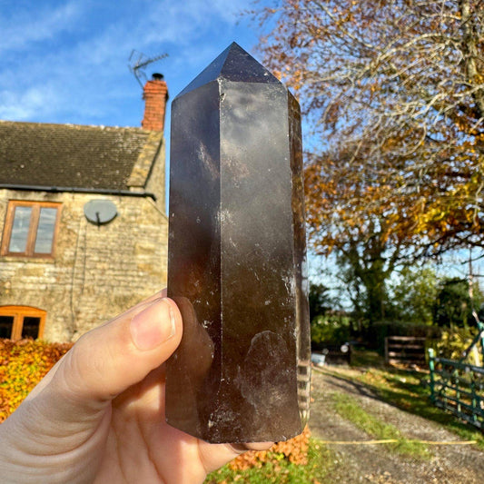 Large smokey tower 350g chunky crystal wand 12cm tall by Elf