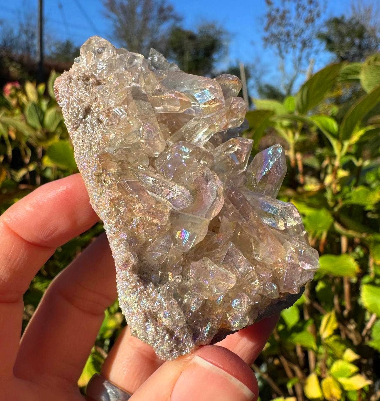 Angel aura cluster 2 sizes electroplated crystal points elf