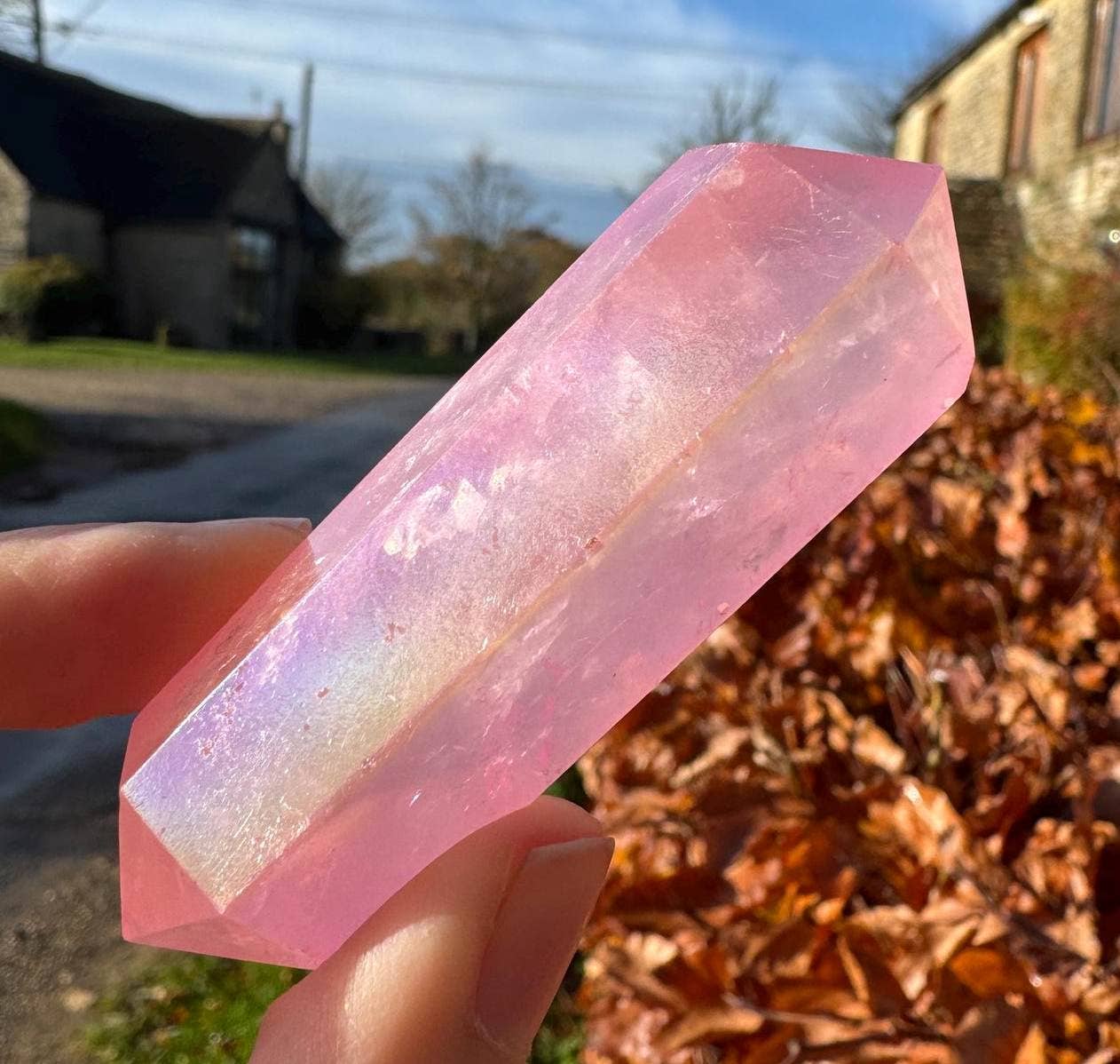 Rose aura double terminate point 3-7cm rose quartz DT wands