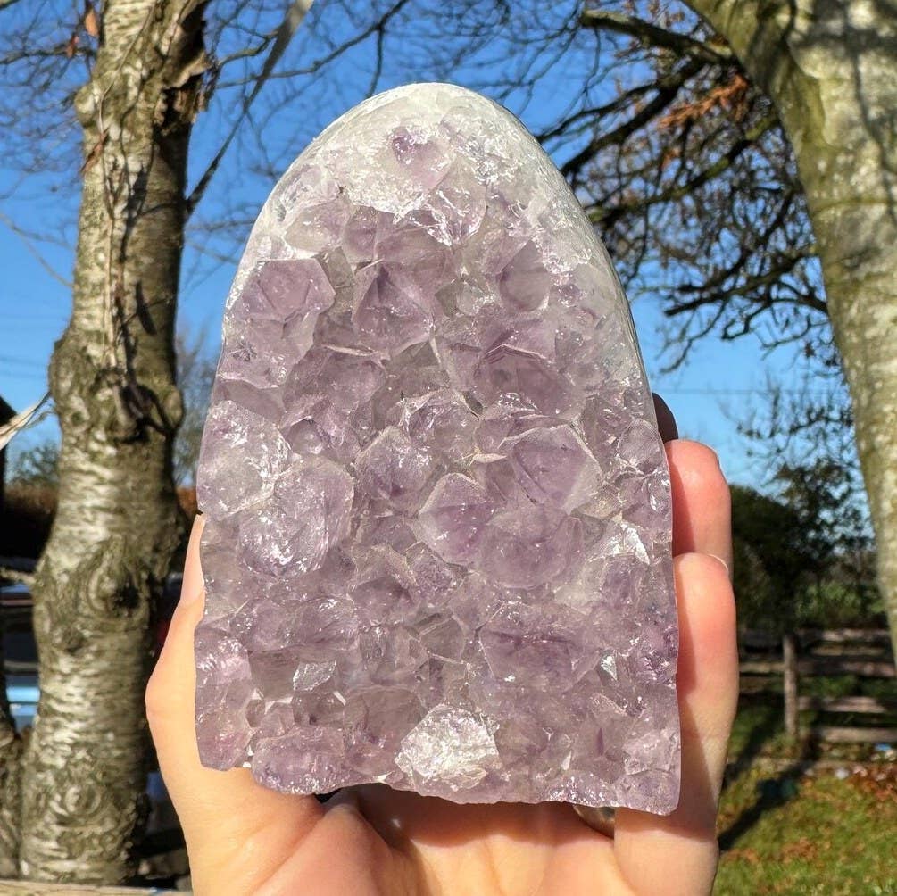 Amethyst cut base 762g called Zachary wobbly base geode