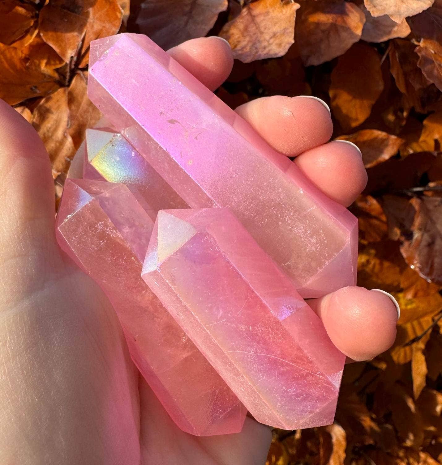 Rose aura double terminate point 3-7cm rose quartz DT wands